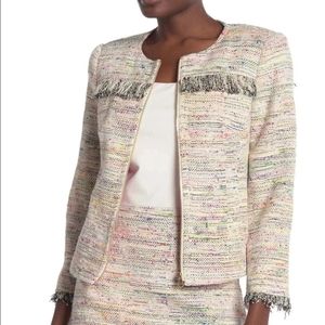 TRINA TURK Frayed Trim Tweed Crop Peacoat Jacket XS